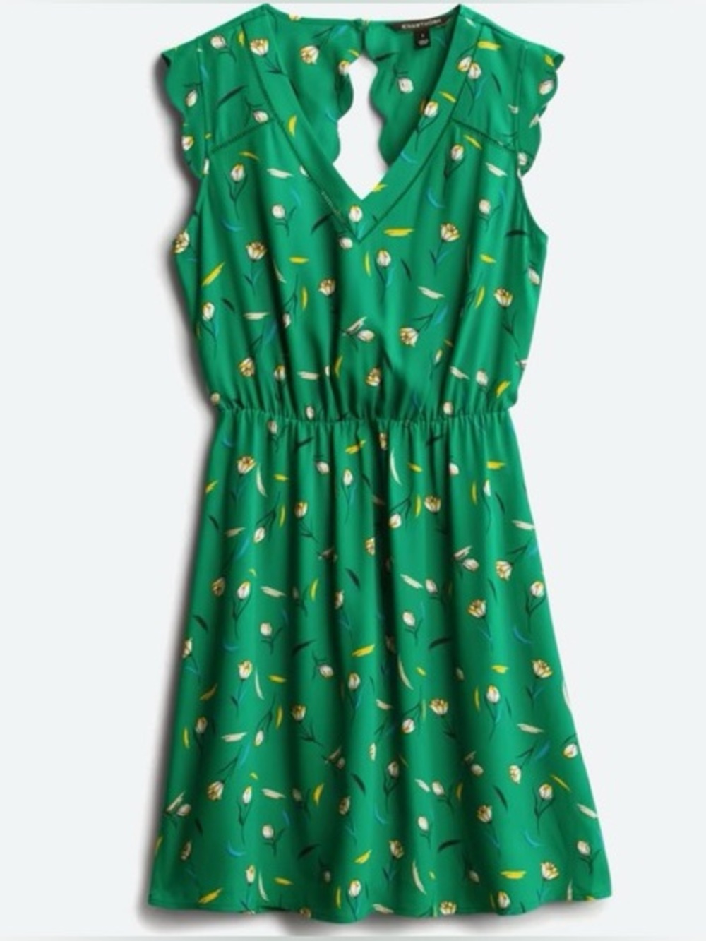 NWOT 41 Hawthorn Green Floral V-Neck Ruffle Sleeve Dress